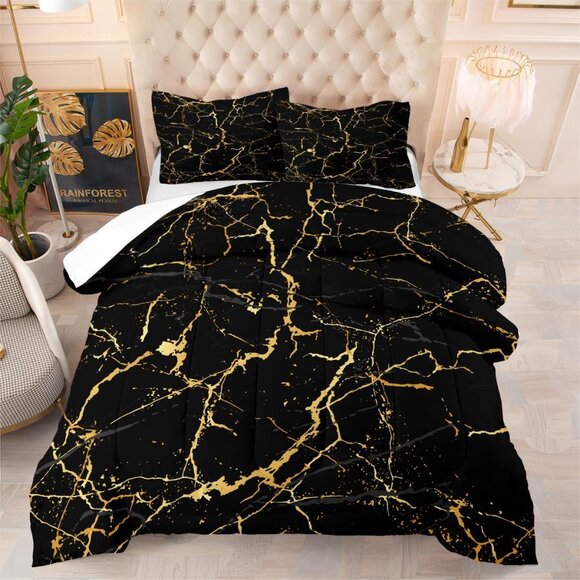 Black Marble Comforter Set Queen SZ - Picture 4 of 7